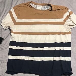 Men's Striped Tee - Tan, White, and Black